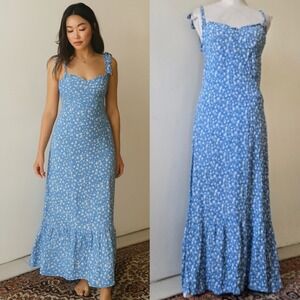 Reformation Sz 6 Nikita Floral Maxi Dress Women's Blue White Tie Strap Feminine